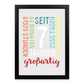 Parfait pour 7 ans - anniversaire sept ans 7. - Affiche encadrée (27 × 37 cm) - noir - Devant