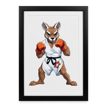 Combattant kangourou en karaté - Affiche encadrée (27 × 37 cm) - noir - Devant