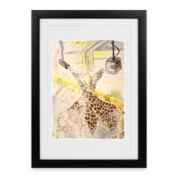 Giraffe im Neon-Transit - Gerahmtes Poster (27 × 37 cm) - Schwarz - Vorne