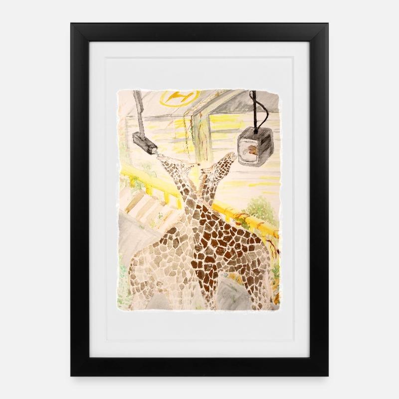 Giraffe Amid Neon Transit - Framed poster (27 × 37 cm) - black