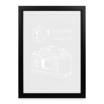 Retro Camera Line Art with Film Strip - Framed poster (27 × 37 cm) - black - Front
