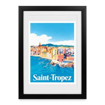 Saint-Tropez Côte d'Azur - Affiche encadrée (27 × 37 cm) - noir - Devant