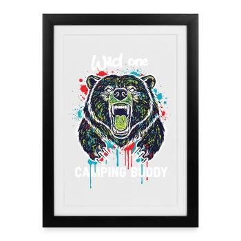 Wild One Camping Buddy Grizzly Ours - Affiche encadrée (27 × 37 cm) - noir - Devant