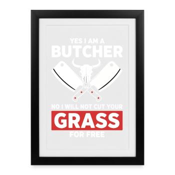 Humor Butcher Cutting No Grass - Framed poster (27 × 37 cm) - black - Front