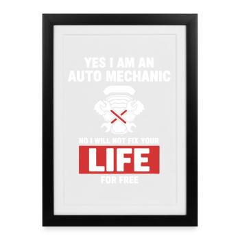 Mechanikerhumor Reparaturen, nicht Leben - Gerahmtes Poster (27 × 37 cm) - Schwarz - Vorne