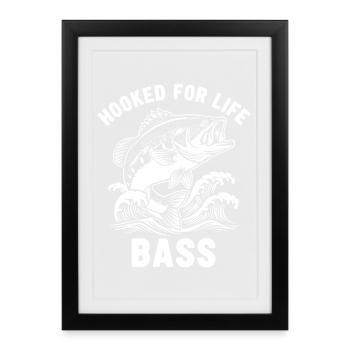 Passion Pêche Rivière Bar Blanc - Affiche encadrée (27 × 37 cm) - noir - Devant