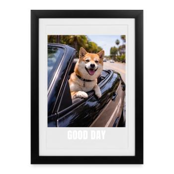 Bonjour Shiba Inu Dog Meme Ondes positives - Affiche encadrée (27 × 37 cm) - noir - Devant