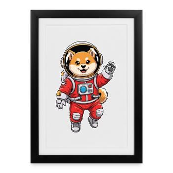 Chien Shiba Inu Astronaute Espace Rouge - Affiche encadrée (27 × 37 cm) - noir - Devant