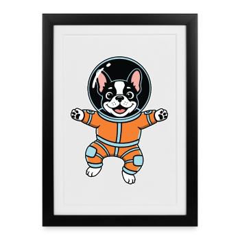 Chien Bouledogue Français Astronaute Espace Orange - Affiche encadrée (27 × 37 cm) - noir - Devant