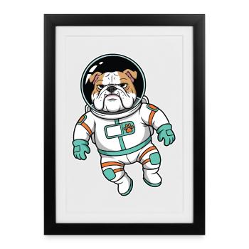 Chien Bulldog Anglais Astronaute Espace - Affiche encadrée (27 × 37 cm) - noir - Devant
