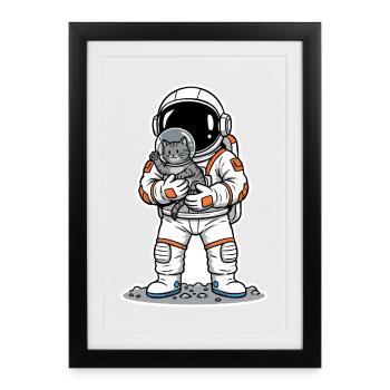 Gray Cat Space Astronaut Cuddly Cute - Framed poster (27 × 37 cm) - black - Front