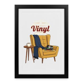 Vinyle Café Musique Citation Better With Vinyl - Affiche encadrée (27 × 37 cm) - noir - Devant