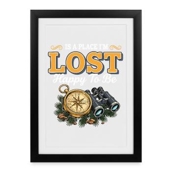Camping Aventure Humour Lost Happy To Be Vintage - Affiche encadrée (27 × 37 cm) - noir - Devant