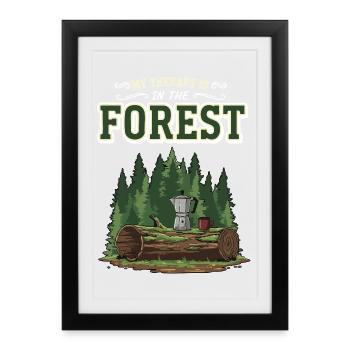 Camping Café Humour My Therapy Is In The Forest - Affiche encadrée (27 × 37 cm) - noir - Devant