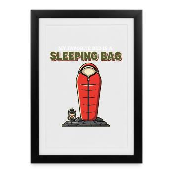 Camping Humour Favorite Bed Sleeping Bag Lanterne - Affiche encadrée (27 × 37 cm) - noir - Devant