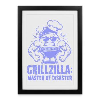 BBQ Grillmeister GRILLZILLA, t-shirt BBQ drôle - Affiche encadrée (27 × 37 cm) - noir - Devant