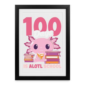Mignon Axolotl Kawaii Amoureux des Axolotls - Affiche encadrée (27 × 37 cm) - noir - Devant