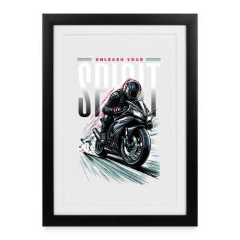 Pilote Moto Spirit Sprint - Affiche encadrée (27 × 37 cm) - noir - Devant