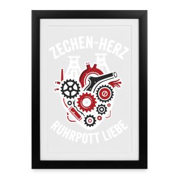 Zechen Herz, Ruhrpott Shirt, Hoodie, Tasche, Tasse - Gerahmtes Poster (27 × 37 cm) - Schwarz - Vorne