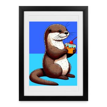 loutre - Affiche encadrée (27 × 37 cm) - noir - Devant