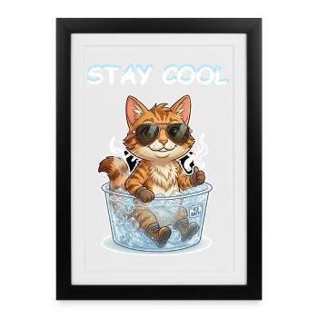 Chaton au bain de glace : Restez au frais - Affiche encadrée (27 × 37 cm) - noir - Devant