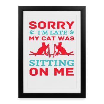 Sorry late cat sit on me - Affiche encadrée (27 × 37 cm) - noir - Devant