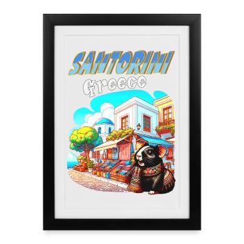 Guinea Pig Adventures in Santorini Greece - Framed poster (27 × 37 cm) - black - Front