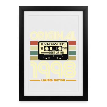 Original 1998 Retro Cassette Limited - Affiche encadrée (27 × 37 cm) - noir - Devant