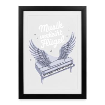 Musik verleiht Flügel - Klavier Konzert Pianist - Gerahmtes Poster (27 × 37 cm) - Schwarz - Vorne