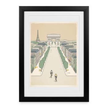 Arrivée à Paris — Souvenir du cyclisme - Affiche encadrée (27 × 37 cm) - noir - Devant