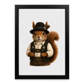 Écureuil de la Forêt-Noire en costume masculin - Affiche encadrée (27 × 37 cm) - noir - Devant