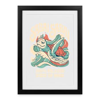 Surfs de tortue – esprit détendu - Affiche encadrée (27 × 37 cm) - noir - Devant