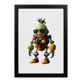 Pineapple Robot with Fruits - Framed poster (27 × 37 cm) - black - Front