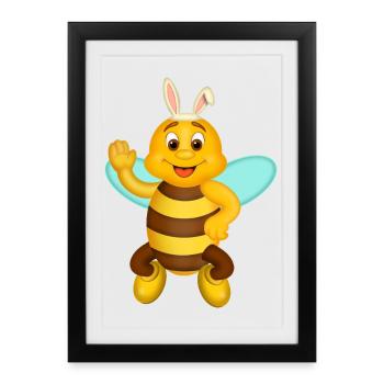 Abeille mignonne avec des oreilles de lapin - Affiche encadrée (27 × 37 cm) - noir - Devant