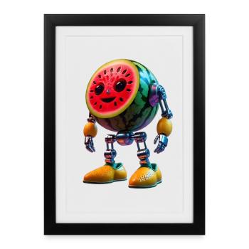 Robot Compagnon Pastèque - Affiche encadrée (27 × 37 cm) - noir - Devant