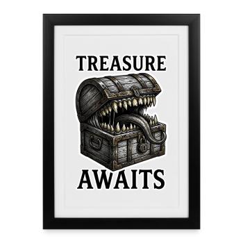 Treasure Awaits - Mimic Chest Monster TTRPG - Framed poster (27 × 37 cm) - black - Front