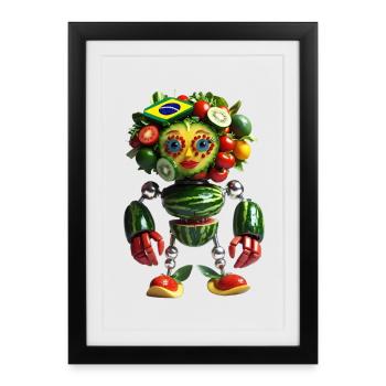 Robot Fruit avec Tête de Drapeau - Affiche encadrée (27 × 37 cm) - noir - Devant