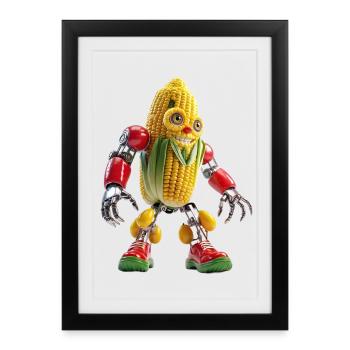 Corn Robot: Colorful Veggie Gadget - Framed poster (27 × 37 cm) - black - Front
