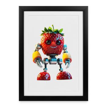 Mascotte Robot Fraise Mignon Science-Fi - Affiche encadrée (27 × 37 cm) - noir - Devant