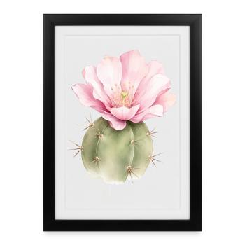 Illustration aquarelle de cactus avec fleurs - Affiche encadrée (27 × 37 cm) - noir - Devant