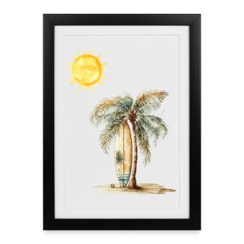Scène de la planche de surf Sunlit Palm - Affiche encadrée (27 × 37 cm) - noir - Devant