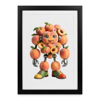 Peachy Robot with Blossoms - Framed poster (27 × 37 cm) - black - Front