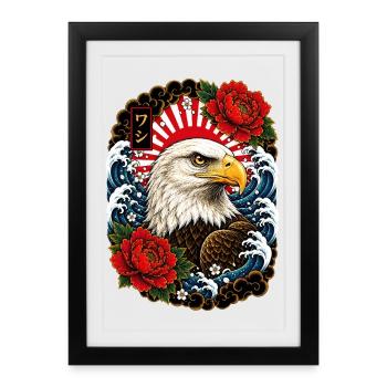 Weißkopfseeadler im japanischen Tattoo Stil - Gerahmtes Poster (27 × 37 cm) - Schwarz - Vorne