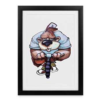 Biker Bear Cartoon on BMX Bike - Framed poster (27 × 37 cm) - black - Front