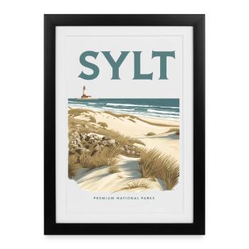 Sylt Premium | Affiche vintage de plage - Affiche encadrée (27 × 37 cm) - noir - Devant