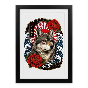 Wolf in Japanese Irezumi Tattoo Style - Framed poster (27 × 37 cm) - black - Front