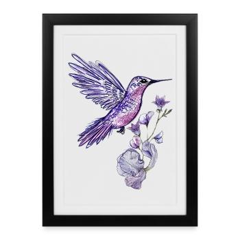 Purple hummingbird with lilac flower - Framed poster (27 × 37 cm) - black - Front