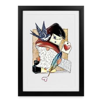 Nain de livre mignon au cœur de plume - Affiche encadrée (27 × 37 cm) - noir - Devant