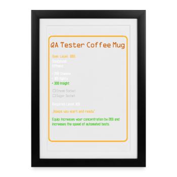 Tasse à café QA Tester niveau 666 - Affiche encadrée (27 × 37 cm) - noir - Devant