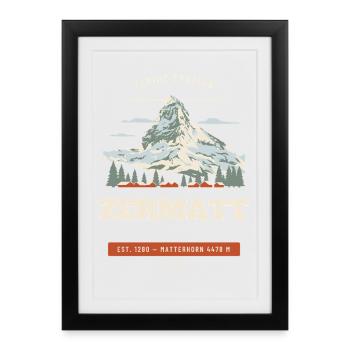 Zermatt Matterhorn — Reiseabzeichen, dunkler Hintergrund - Gerahmtes Poster (27 × 37 cm) - Schwarz - Vorne